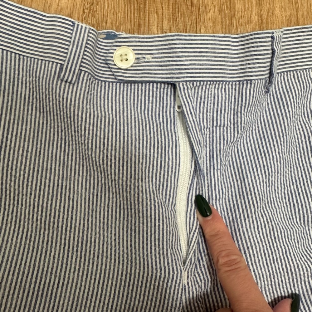 Lauren Ralph Lauren | Blue White Seersucker Pinstripe Straight Leg Pants, 26 - Picture 4 of 7